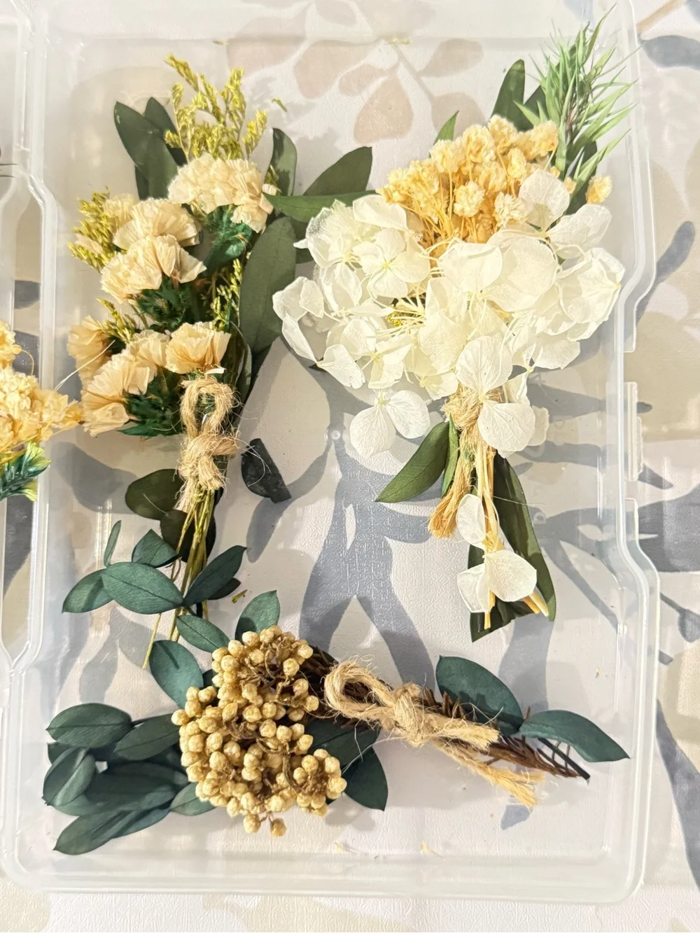 Hand-Tied Dried Flower Boutonnieres in Cream and Green